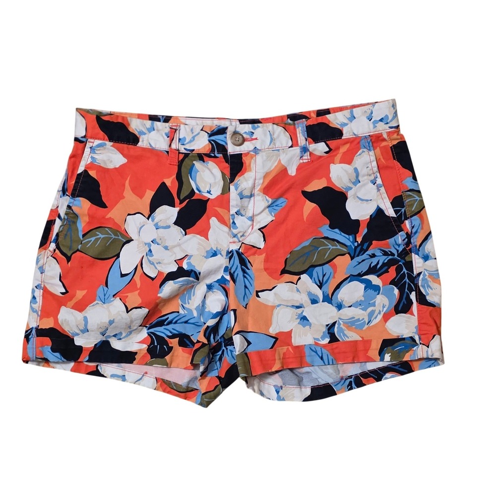 Gap Khakis Womens Girlfriend 4 Inch Shorts Orange Blue Floral Print Size 6‎